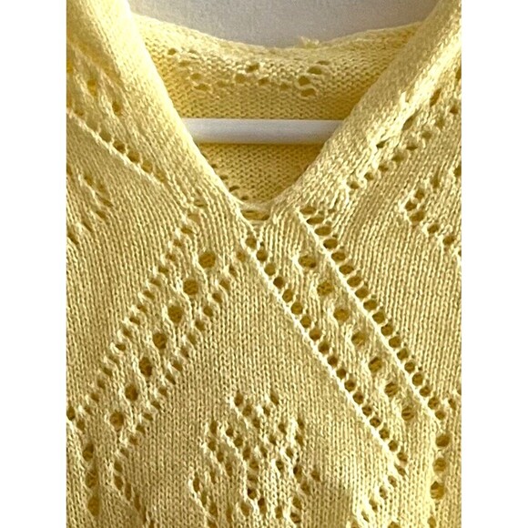 Lemon Drop Yellow Knit Heart Hoodie Sweater Long Sleeve Scalloped Preppy M Women - Picture 2 of 7
